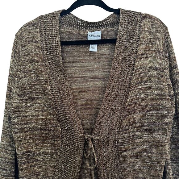 Chico's Women Sweater Sz XL/3/16 Odessa Bronze Metallic Retro Preppy City Party - Picture 2 of 7